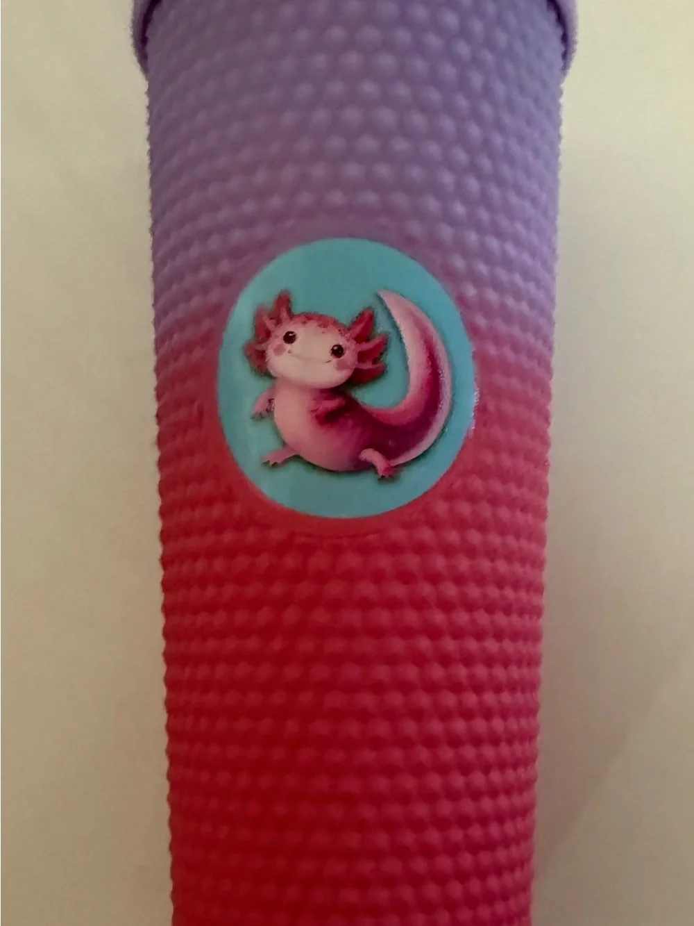 Gradient Pink to Purple Textured Party Tumbler with Axolotl Accent